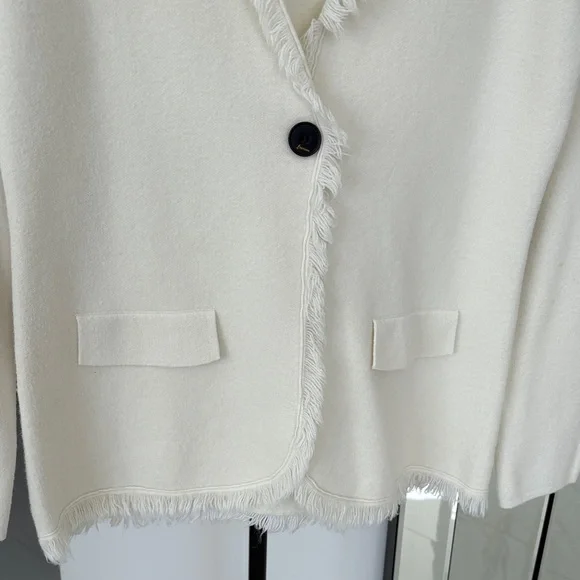 Elegant Cream Fringed Knit Blazer - Picture 3 of 11